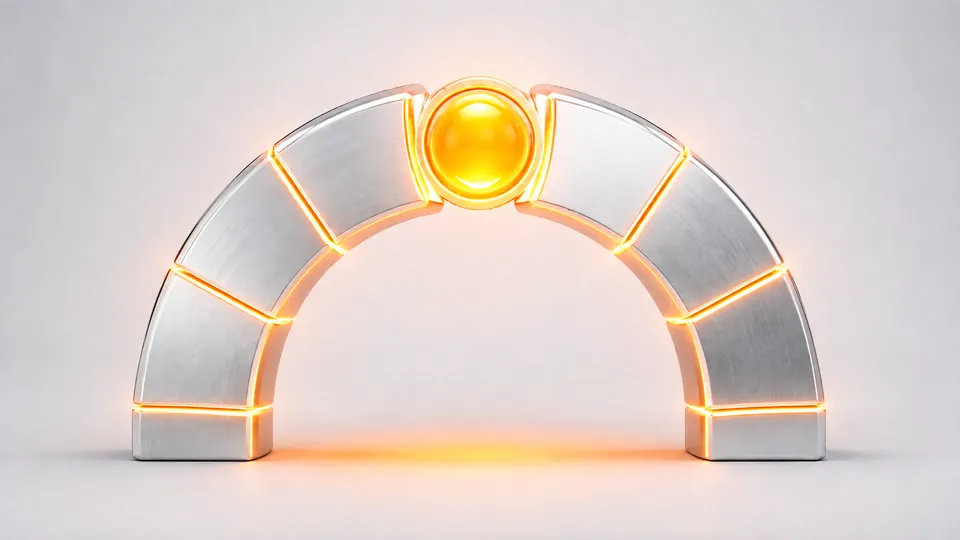 The same platinum arch, now lit amber along every joint